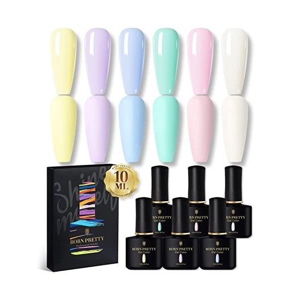 BORN PRETTY 10ml Vernis Semi Permanent Fluo, 6 Couleurs Néon UV Led Vernis à Ongles en Gel Trempé Sain et Durable avec un Des