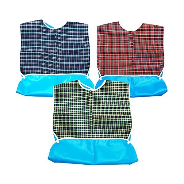 Lot de 3 bavoirs lavables pour adultes, pour personnes âgées, rouge, vert, bleu, bleu, L