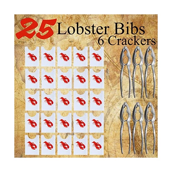 Ensemble doutils et bavoirs pour homard - 6 crackers de fruits de mer - 25 bavoirs jetables pour homard