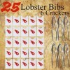 Ensemble doutils et bavoirs pour homard - 6 crackers de fruits de mer - 25 bavoirs jetables pour homard