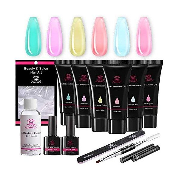 Makartt Jelly Poly Kit de gel pour les Ongles 6 Couleurs Pastel Gel de Construction dongles 15ML Gel dongle Translucide Kit