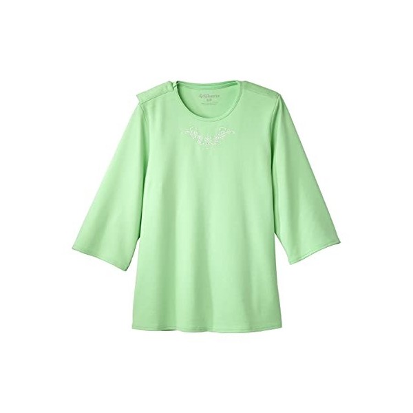 Haut à manches longues 3/4 pour femme avec encolure brodée - vert - Taille M