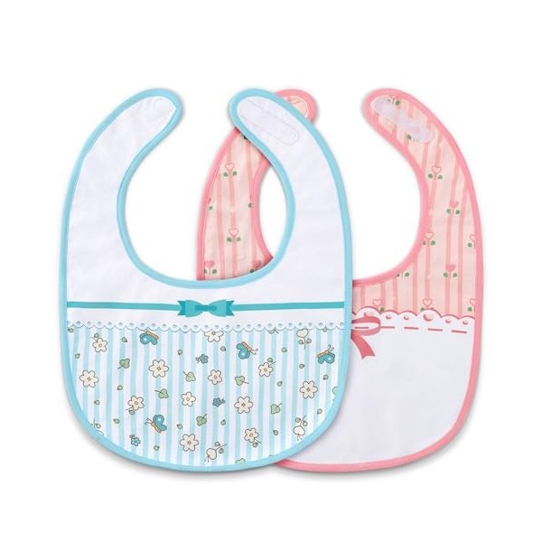 LittleForBig Lot de 2 bavoirs imperméables en coton avec fermeture Velcro réglable Motif floral Rose et bleu, rose/bleu, tail