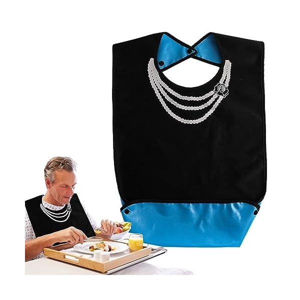 Pomrone vêtements pour adultes,Bavoir réutilisable pour personnes âgées avec ramasse-miettes - Bavoirs Adultes Imperméables e