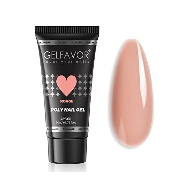 GELFAVOR Poly Nail Gel Rouge Poly Ongles Gel Tube pour Extension Nude Gel pour Extension d’ongle pour Débutant et Professionn