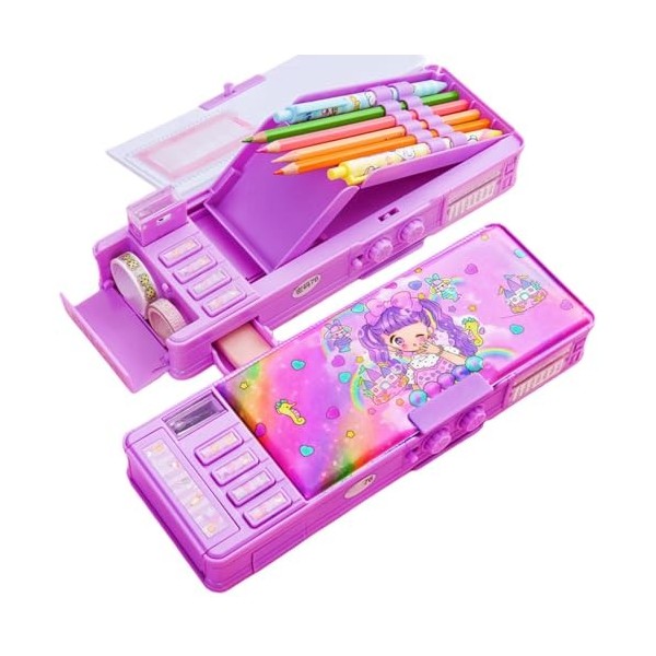 Wechoide Boîte à crayons de grande capacité double face pour enfants, garçons et filles, H