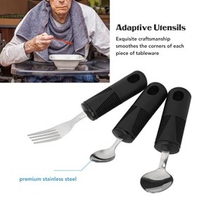 YEmirth 3 Pièces Ustensiles Adaptatifs En Acier Inoxydable Large Poignée En Caoutchouc Ustensiles Lestés Anti-secousses Antid