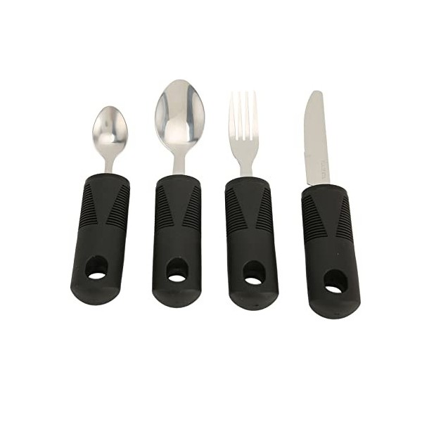 Fournitures Spéciales Ustensiles Adaptatifs ensemble De Cuisine 4 Pièces , Manche En Caoutchouc Noir Couteau Fourchette Cuil