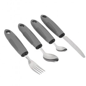 Ensemble dustensiles adaptatifs, 4 pièces de vaisselle adaptative en acier inoxydable lesté lisse et sûr avec poignée en cao