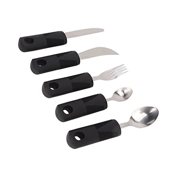 Couteau à cuillères adaptatif, ustensiles adaptatifs pour personnes âgées Portable 5pcs professionnel sûr ergonomique pour la