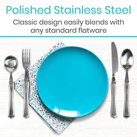 Vive Lot de 4 ustensiles lestés – Cuillère et fourchette Parkinson plus couteau – Poids lourd en acier inoxydable pour trembl