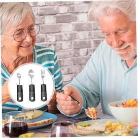 Adaptive Ustensiles 3pcs Acier Inoxydable Miroir Polissage Pliable Flexible Portable Couverts Incurvés Vaisselle Avec Poignée