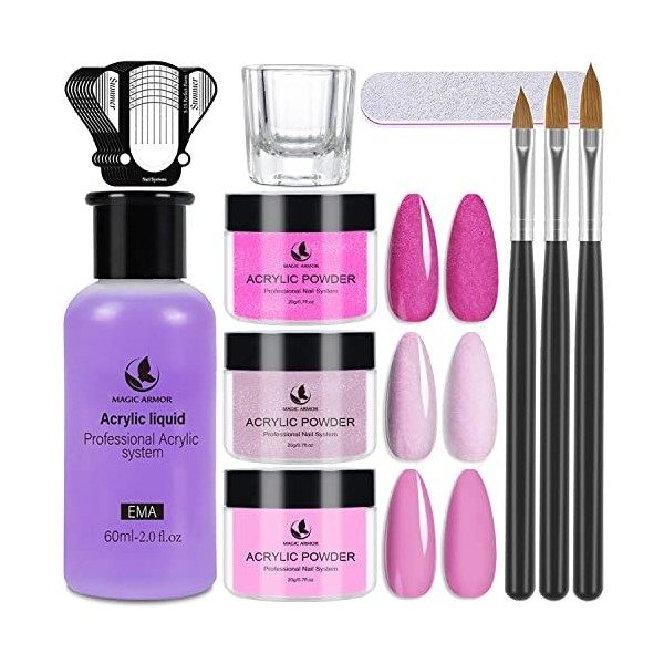 MAGIC ARMOR Kit dongles en acrylique professionnel, monomer acrylique ongle Liquide Acrylique pour ongles avec poudre acryli