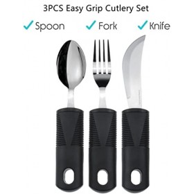 Lot de 3 couverts à poignées extra larges pour personnes âgées, handicapées et souffrant de tremblements