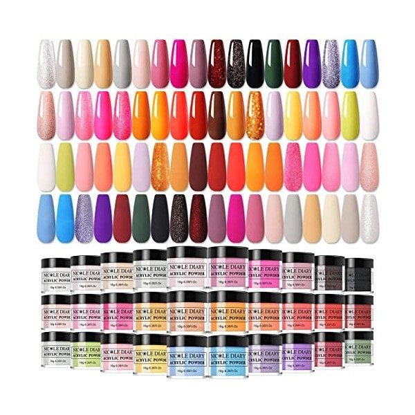 36 Couleurs Poudre Acrylique pour Ongles - Nicole Diary Professionnel Kit Acrylique Ongles pour Extension dongle Acrylique a