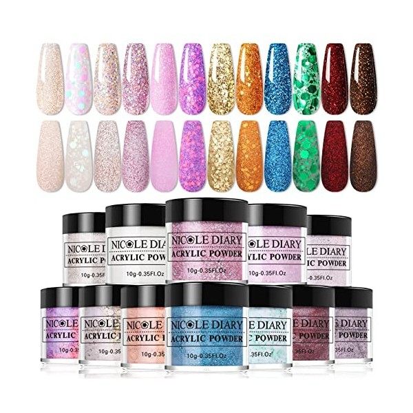 36 Couleurs Poudre Acrylique pour Ongles - Nicole Diary Professionnel Kit Acrylique Ongles pour Extension dongle Acrylique a