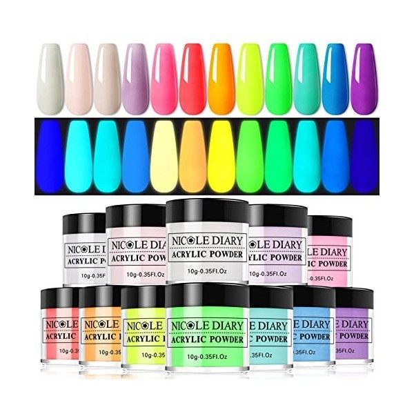 36 Couleurs Poudre Acrylique pour Ongles - Nicole Diary Professionnel Kit Acrylique Ongles pour Extension dongle Acrylique a