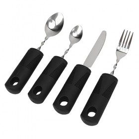 Ustensile Adaptatif pour les Mains Arthritiques, Ustensiles Lestés à Manche Noir, Matériau en Acier Inoxydable, Facile à Nett