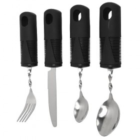 Ustensile Adaptatif aux Tremblements de Main, Argenterie Pondérée, Poignée Noire Durable, Stable et Résistante à lusure pour