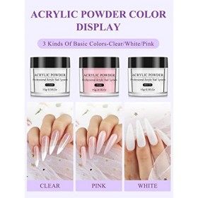 Yokilly Poudre Acrylique Pour Ongles,Acrylique Ongle Kit Avec Des Couleurs Transparent/Roses/Blanches Poudre,100 Pièces Faux 