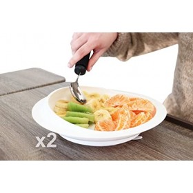 KMINA - Assiette Ventouse Adulte Handicapé x2 unités , Plat Ergonomique Handicapé Sans BPA, Assiette pour Personne Handicapé