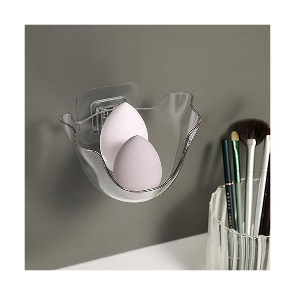 Fogcroll 3 Stück Puderquasten-Aufbewahrungsregal, Wandmontage, ohne Bohren, selbstklebend, transparent, platzsparend, multifu