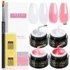 Saviland Kit gel construction ongle u v - Rose nudes - Kit de manucure avec gel ongle u v 4 pinceaux à ongles gel de construc