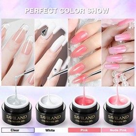 Saviland Kit gel construction ongle u v - Rose nudes - Kit de manucure avec gel ongle u v 4 pinceaux à ongles gel de construc