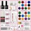 Acrylique Kit Ongles, Acrylic Poudre Liquide Poly Gel Ongle Kit Complet, avec Base et Top Coat, Paillettes, Strass Decoration