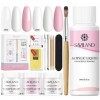 Saviland Kit Poudre Acrylique Complet,【Super Fine】Poudre Acrylique【Clair Roses Blanc】, Resine Ongle Poudre Kit avec Pinceau, 