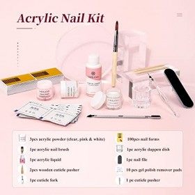 Saviland Kit Poudre Acrylique Complet,【Super Fine】Poudre Acrylique【Clair Roses Blanc】, Resine Ongle Poudre Kit avec Pinceau, 