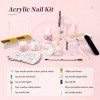 Saviland Kit Poudre Acrylique Complet,【Super Fine】Poudre Acrylique【Clair Roses Blanc】, Resine Ongle Poudre Kit avec Pinceau, 