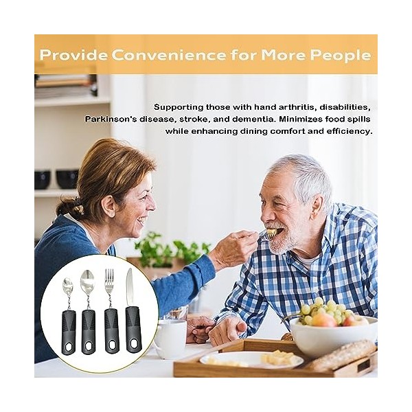 Couverts pour personnes âgées de Parkinson - Kit daide avec couteau à loeffel, fourchette pour gauche, cuillère courbée et p