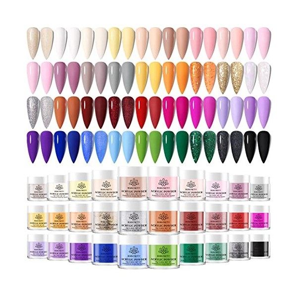 36 Couleurs Poudre Acrylique pour Ongles, Professionnel Kit Acrylique Ongles pour Extension dongle Acrylique aux Professionn