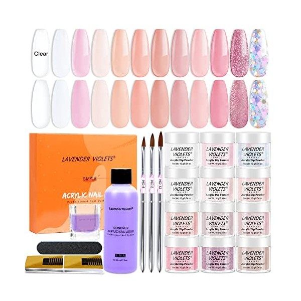 Lavender Violets acrylique ongles set 12 couleurs transparent blanc Poudre Acrylique ongles poudre N962A group Nude Family 