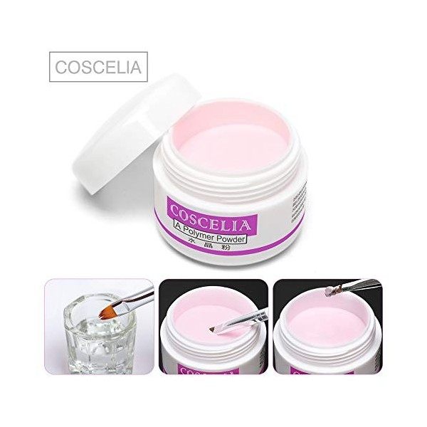 COSCELIA Kit Poudre Acrylique pour Ongle 3 Couleur Clair/Rose/Blanc Powder Acrylique Liquide Acrylic 200pc Faux Ongles Liquid