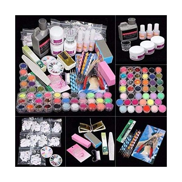 Pannow Nail Art Ongles Kit, Manucure Kit Ongles Conseils Faux Ongles Nail Art Acrylique Poudre Paillettes Décoration Set