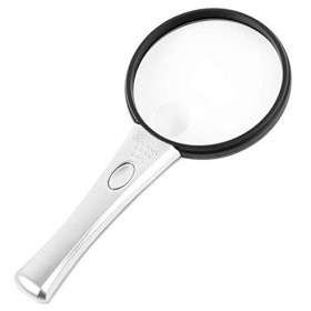 Loupe de bijoutier portable avec double lentille HD 3 x 6 x et 2 lampes LED 90 mm Code produit : WW-1220
