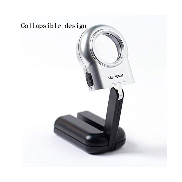 Loupe de boutique, portable - Loupe pliable 16 fois - En résine plastique - Pour les personnes âgées - Avec lampe LED noire -