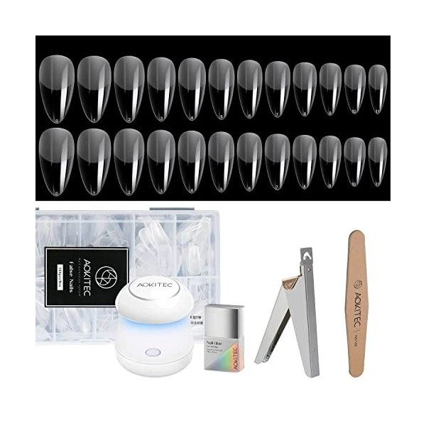 AOKITEC Faux Ongles&Colle dongles Kit,Gel x Nail Kit 4 en 1 Colle dongles,LED Portable Lampeàongles,504 Pièces Capsules Fau