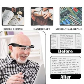 Lunette Loupe avec 2 LED,Frontale Grossissantes Casque Loupe Mains Libres pour la Lecture de lentilles avec 4 Lentilles Amovi