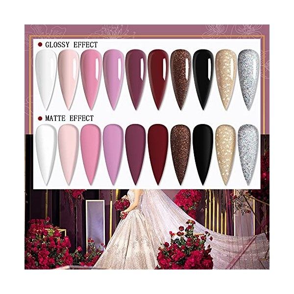 Saviland Acryl Powder For Nails - Set dongles en acrylique de 10 couleurs Série Bourgogne Professionnelle colorée pour lext