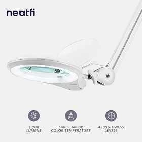 Neatfi Nouveau modèle Bifocals Lampe loupe Super LED 1 200 lumens avec base pivotante à 5 roues, double dioptrie 5/20, inte