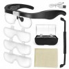 E-More Lunettes Loupe avec 2 Lumières LED, Frontale Grossissantes Casque Loupe Mains Libres pour Couture, Lecture Réparations