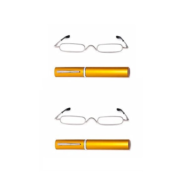 KAIBSEN® 2 Pack Metal Frame Rimmed Slim lunettes de lecture-Classic Readers in Slim stylo clip portable de lecture de cas dur