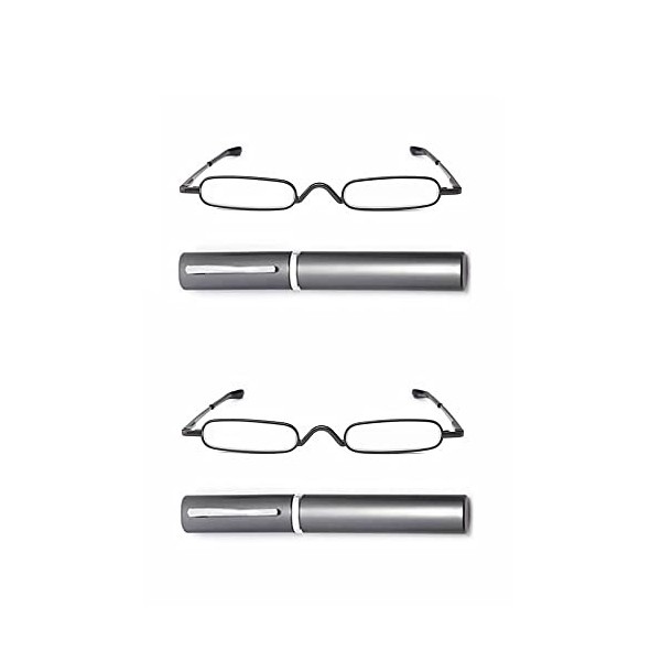 KAIBSEN® 2 Pack Metal Frame Rimmed Slim lunettes de lecture-Classic Readers in Slim stylo clip portable de lecture de cas dur