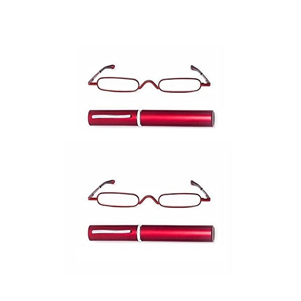 KAIBSEN® 2 Pack Metal Frame Rimmed Slim lunettes de lecture-Classic Readers in Slim stylo clip portable de lecture de cas dur