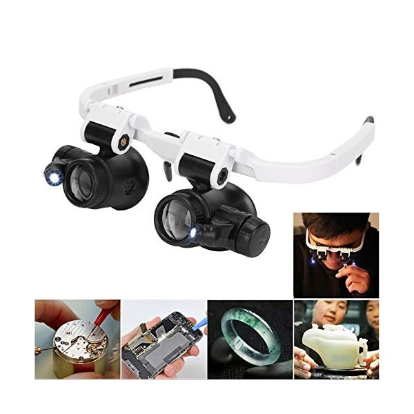 Tête Portant des Lunettes Loupe, Lunette de Précision Avec Éclairage LED Loupe Frontale Avec Différents Grossissements pour l