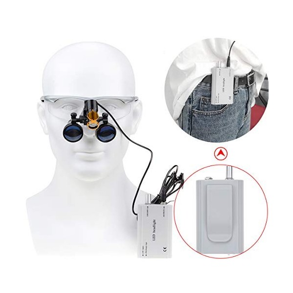 BONEW DY-008 Loupes jumelles chirurgicales en verre optique + 5 W LED Phare Powerfullight avec pince à clipser + sac en tissu