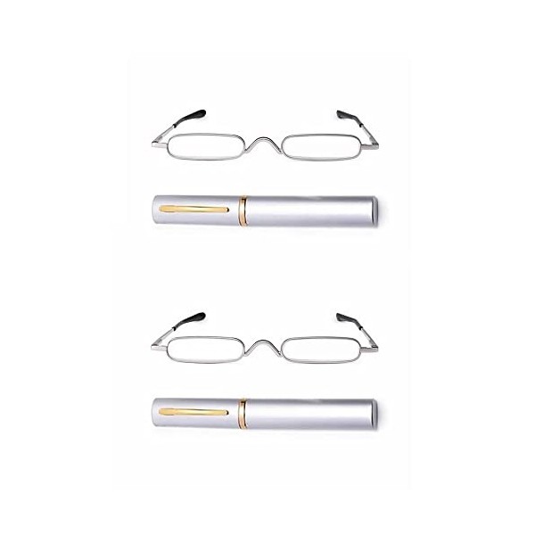 KAIBSEN® 2 Pack Metal Frame Rimmed Slim lunettes de lecture-Classic Readers in Slim stylo clip portable de lecture de cas dur